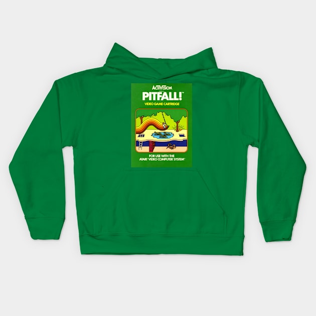 Classic 8-Bit Video Game Box Art - Pitfall! Kids Hoodie by Starbase79